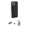 MARSİLYAN™- iPhone 12 Pro Max Kılıf Yankı Serisi - Siyah 6D Mat Seramik Hayalet Nano Ekran Koruyucu + Turuncu Renkli Kamera Lens Koruma Cam
