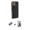 MARSİLYAN™- iPhone 12 Pro Max Kılıf Yankı Serisi - Siyah Bilvis Hayalet Cam Ekran Koruyucu + Metal Kamera Lens Koruma Cam - GD