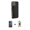 MARSİLYAN™- iPhone 12 Pro Max Kılıf Yankı Serisi - Siyah Bilvis Hayalet Cam Ekran Koruyucu + Neon Fosforlu Kamera Lens - MI
