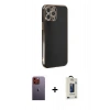MARSİLYAN™- iPhone 12 Pro Max Kılıf Yankı Serisi - Siyah Bilvis Hayalet Cam Ekran Koruyucu + Neon Fosforlu Kamera Lens - TU