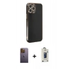 MARSİLYAN™- iPhone 12 Pro Max Kılıf Yankı Serisi - Siyah Bilvis Hayalet Cam Ekran Koruyucu + Neon Fosforlu Kamera Lens - SI