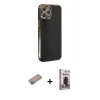 MARSİLYAN™- iPhone 12 Pro Max Kılıf Yankı Serisi - Siyah Bilvis Hayalet Cam Ekran Koruyucu + Shine Kamera Lens Koruma Cam - SABE
