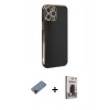 MARSİLYAN™- iPhone 12 Pro Max Kılıf Yankı Serisi - Siyah Bilvis Hayalet Cam Ekran Koruyucu + Shine Kamera Lens Koruma Cam - SH