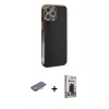 MARSİLYAN™- iPhone 12 Pro Max Kılıf Yankı Serisi - Siyah Bilvis Hayalet Cam Ekran Koruyucu + Renkli Kamera Lens Koruma Cam - TU