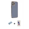 MARSİLYAN™- iPhone 12 Pro Max Kılıf Yankı Serisi - Siyah Joko 5D Cam + Mavi Shine Kamera Lens Koruma Cam