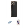 MARSİLYAN™- iPhone 12 Pro Max Kılıf Yankı Serisi - Siyah Joko 5D Cam + Mavi Shine Kamera Lens Koruma Cam