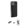 MARSİLYAN™- iPhone 12 Pro Max Kılıf Yankı Serisi - Siyah Joko 5D Cam + Renkli Kamera Lens Koruma Cam - PE