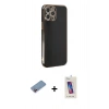 MARSİLYAN™- iPhone 12 Pro Max Kılıf Yankı Serisi - Siyah Joko 5D Cam + Shine Kamera Lens Koruma Cam - PE