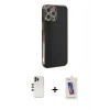 MARSİLYAN™- iPhone 12 Pro Max Kılıf Yankı Serisi - Siyah Joko 5D Cam + Shine Kamera Lens - GD