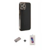 MARSİLYAN™- iPhone 12 Pro Max Kılıf Yankı Serisi - Siyah Joko 5D Cam + Shine Kamera Lens Koruma Cam - SABE