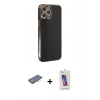 MARSİLYAN™- iPhone 12 Pro Max Kılıf Yankı Serisi - Siyah Joko 5D Cam + Renkli Kamera Lens Koruma Cam - TU