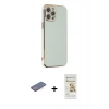 MARSİLYAN™- iPhone 12 Pro Max Kılıf Yankı Serisi - Siyah Mat Seramik Nano Ekran Koruyucu + Renkli Kamera Lens Koruma Cam - PE