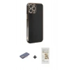 MARSİLYAN™- iPhone 12 Pro Max Kılıf Yankı Serisi - Siyah Mat Seramik Nano Ekran Koruyucu + Renkli Kamera Lens Koruma Cam - PE