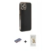 MARSİLYAN™- iPhone 12 Pro Max Kılıf Yankı Serisi - Siyah Mat Seramik Nano Ekran Koruyucu + Renkli Kamera Lens Koruma Cam - TU