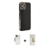 MARSİLYAN™- iPhone 12 Pro Max Kılıf Yankı Serisi - Siyah Mat Seramik Nano Ekran Koruyucu + Shine Kamera Lens - GD