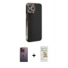 MARSİLYAN™- iPhone 12 Pro Max Kılıf Yankı Serisi - Siyah Mat Seramik Nano Ekran Koruyucu + Neon Fosforlu Kamera Lens - TU