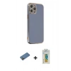 MARSİLYAN™- iPhone 12 Pro Max Kılıf Yankı Serisi - Siyah Polymer Nano Ekran Koruyucu + Gold Shine Kamera Lens Koruma Cam