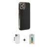 MARSİLYAN™- iPhone 12 Pro Max Kılıf Yankı Serisi - Siyah Polymer Nano Ekran Koruyucu + Shine Kamera Lens - LT