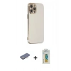 MARSİLYAN™- iPhone 12 Pro Max Kılıf Yankı Serisi - Siyah Polymer Nano Ekran Koruyucu + Mavi Renkli Kamera Lens Koruma Cam