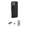 MARSİLYAN™- iPhone 12 Pro Max Kılıf Yankı Serisi - Siyah Polymer Nano Ekran Koruyucu + Renkli Kamera Lens Koruma Cam - SI