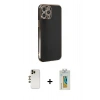 MARSİLYAN™- iPhone 12 Pro Max Kılıf Yankı Serisi - Siyah Polymer Nano Ekran Koruyucu + Shine Kamera Lens - GD