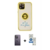 MARSİLYAN™- iPhone 12 Pro Max Kılıf Yörünge Çizgi - Şeffaf Royal Nano Ekran Koruyucu + Neon Fosforlu Kamera Lens - BZ