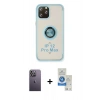 MARSİLYAN™- iPhone 12 Pro Max Kılıf Yörünge Çizgi - Şeffaf Royal Nano Ekran Koruyucu + Neon Fosforlu Kamera Lens - BZ