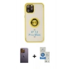 MARSİLYAN™- iPhone 12 Pro Max Kılıf Yörünge Çizgi - Şeffaf Royal Nano Ekran Koruyucu + Neon Fosforlu Kamera Lens - SI