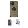 MARSİLYAN™- iPhone 12 Pro Max Kılıf Yörünge Çizgi - Şeffaf Royal Nano Ekran Koruyucu + Neon Fosforlu Kamera Lens - SI
