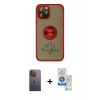 MARSİLYAN™- iPhone 12 Pro Max Kılıf Yörünge Çizgi - Şeffaf Royal Nano Ekran Koruyucu + Neon Fosforlu Kamera Lens - SI