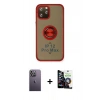 MARSİLYAN™- iPhone 12 Pro Max Kılıf Yörünge Çizgi - Şeffaf Temperli Cam Ekran Koruyucu + Neon Fosforlu Kamera Lens - BZ
