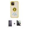 MARSİLYAN™- iPhone 12 Pro Max Kılıf Yörünge Çizgi - Şeffaf Temperli Cam Ekran Koruyucu + Neon Fosforlu Kamera Lens - BZ
