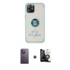 MARSİLYAN™- iPhone 12 Pro Max Kılıf Yörünge Çizgi - Şeffaf Temperli Cam Ekran Koruyucu + Neon Fosforlu Kamera Lens - BZ