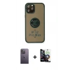 MARSİLYAN™- iPhone 12 Pro Max Kılıf Yörünge Çizgi - Şeffaf Temperli Cam Ekran Koruyucu + Neon Fosforlu Kamera Lens - BZ