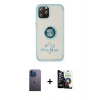 MARSİLYAN™- iPhone 12 Pro Max Kılıf Yörünge Çizgi - Şeffaf Temperli Cam Ekran Koruyucu + Neon Fosforlu Kamera Lens - MI