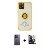 MARSİLYAN™- iPhone 12 Pro Max Kılıf Yörünge Çizgi - Şeffaf Temperli Cam Ekran Koruyucu + Neon Fosforlu Kamera Lens - MI