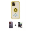 MARSİLYAN™- iPhone 12 Pro Max Kılıf Yörünge Çizgi - Şeffaf Temperli Cam Ekran Koruyucu + Neon Fosforlu Kamera Lens - TU