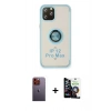 MARSİLYAN™- iPhone 12 Pro Max Kılıf Yörünge Çizgi - Şeffaf Temperli Cam Ekran Koruyucu + Neon Fosforlu Kamera Lens - TU