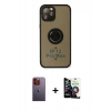 MARSİLYAN™- iPhone 12 Pro Max Kılıf Yörünge Çizgi - Şeffaf Temperli Cam Ekran Koruyucu + Neon Fosforlu Kamera Lens - TU