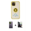 MARSİLYAN™- iPhone 12 Pro Max Kılıf Yörünge Çizgi - Şeffaf Temperli Cam Ekran Koruyucu + Neon Fosforlu Kamera Lens - YL