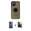 MARSİLYAN™- iPhone 12 Pro Max Kılıf Yörünge Çizgi - Şeffaf Temperli Cam Ekran Koruyucu + Neon Fosforlu Kamera Lens - MI