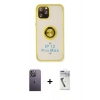MARSİLYAN™- iPhone 12 Pro Max Kılıf Yörünge Çizgi - Şeffaf Uv Polymer Nano Ekran Koruyucu + Neon Fosforlu Kamera Lens - BZ