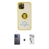 MARSİLYAN™- iPhone 12 Pro Max Kılıf Yörünge Çizgi - Şeffaf Uv Polymer Nano Ekran Koruyucu + Neon Fosforlu Kamera Lens - MI