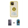 MARSİLYAN™- iPhone 12 Pro Max Kılıf Yörünge Çizgi - Siyah 18D Cam Ekran Koruyucu + Neon Fosforlu Kamera Lens - BZ