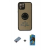MARSİLYAN™- iPhone 12 Pro Max Kılıf Yörünge Çizgi - Siyah 18D Cam Ekran Koruyucu + Metal Kamera Lens Koruma Cam - KI