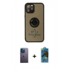 MARSİLYAN™- iPhone 12 Pro Max Kılıf Yörünge Çizgi - Siyah 18D Cam Ekran Koruyucu + Neon Fosforlu Kamera Lens - MI