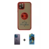 MARSİLYAN™- iPhone 12 Pro Max Kılıf Yörünge Çizgi - Siyah 18D Cam Ekran Koruyucu + Neon Fosforlu Kamera Lens - MI