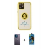 MARSİLYAN™- iPhone 12 Pro Max Kılıf Yörünge Çizgi - Siyah 18D Cam Ekran Koruyucu + Neon Fosforlu Kamera Lens - MI