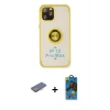 MARSİLYAN™- iPhone 12 Pro Max Kılıf Yörünge Çizgi - Siyah 18D Cam Ekran Koruyucu + Renkli Kamera Lens Koruma Cam - PE