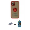 MARSİLYAN™- iPhone 12 Pro Max Kılıf Yörünge Çizgi - Siyah 18D Cam Ekran Koruyucu + Renkli Kamera Lens Koruma Cam - PE